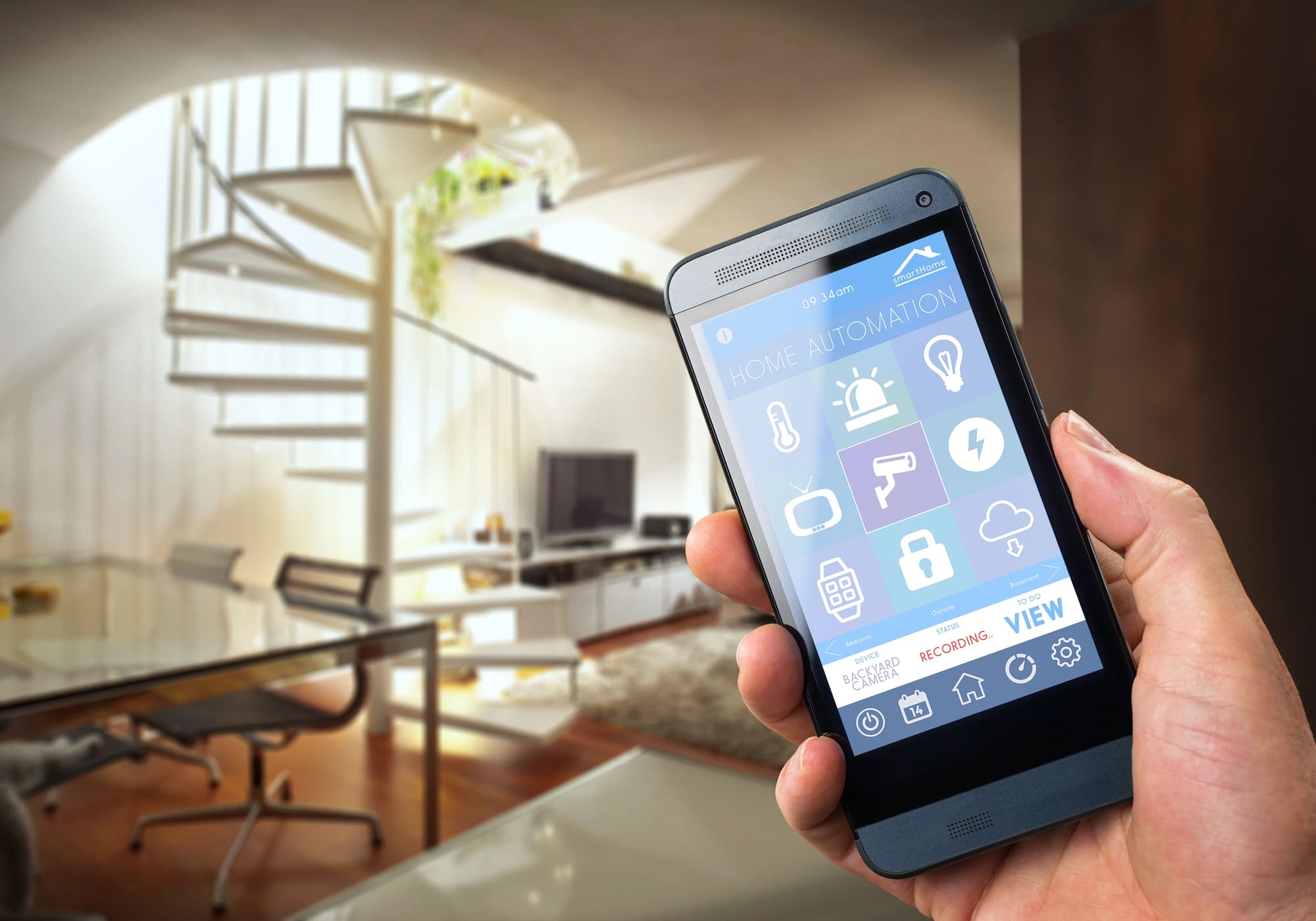 Smart lighting installation Cleveland app on smartphone controlling home illumination from anywhere