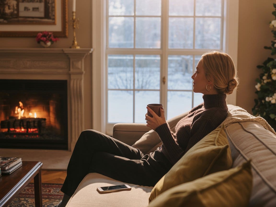 Smart thermostat installation Cleveland homeowner enjoys warm fireplace while controlling temperature remotely.