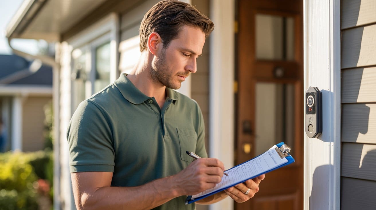 Video doorbell installation Cleveland technician completing installation checklist