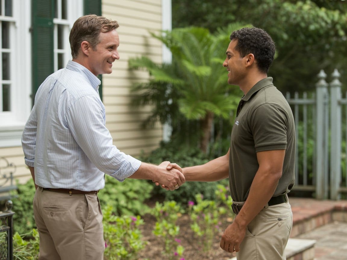 Video doorbell installation Cleveland service - professional handshake with customer