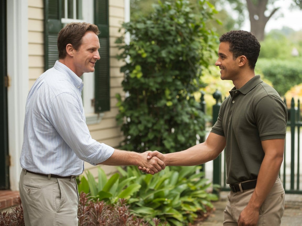 smart switch installation Cleveland trust Smart switch installation Cleveland - homeowner shaking hands with Rhodes technician