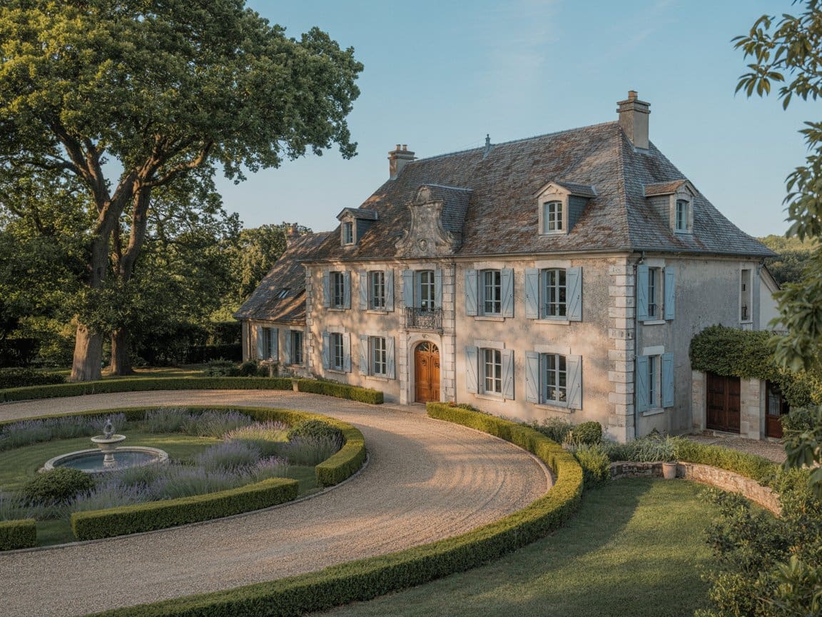 Home fire alarm installation Cleveland estate with circular driveway and formal landscaping