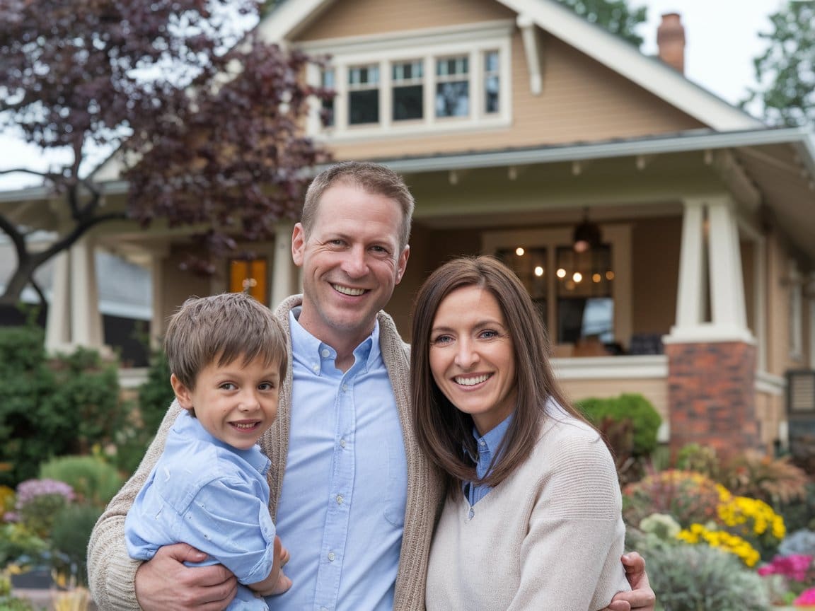 Home fire alarm installation Cleveland family standing outside protected residence